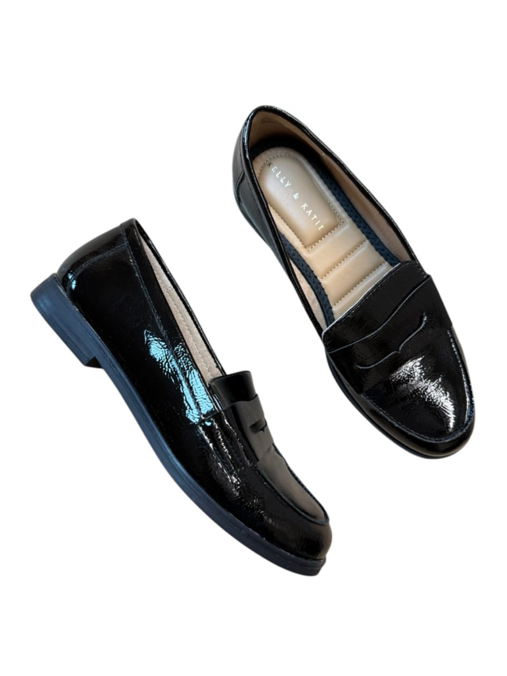 KELLY & KATIE Black Penny Loafers Women’s Slip-On Flat Shoes - US Size 6 M